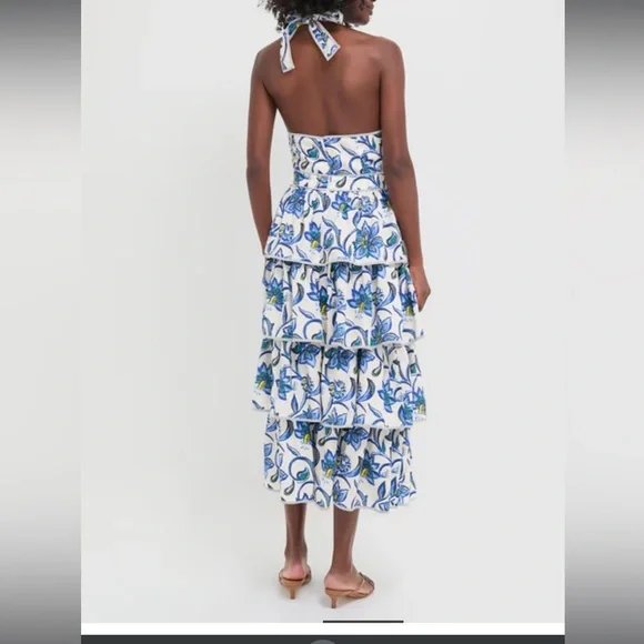 Hunter Bell Berkley Crisscross Halter Tiered Ruffle Midi Dress sz 6